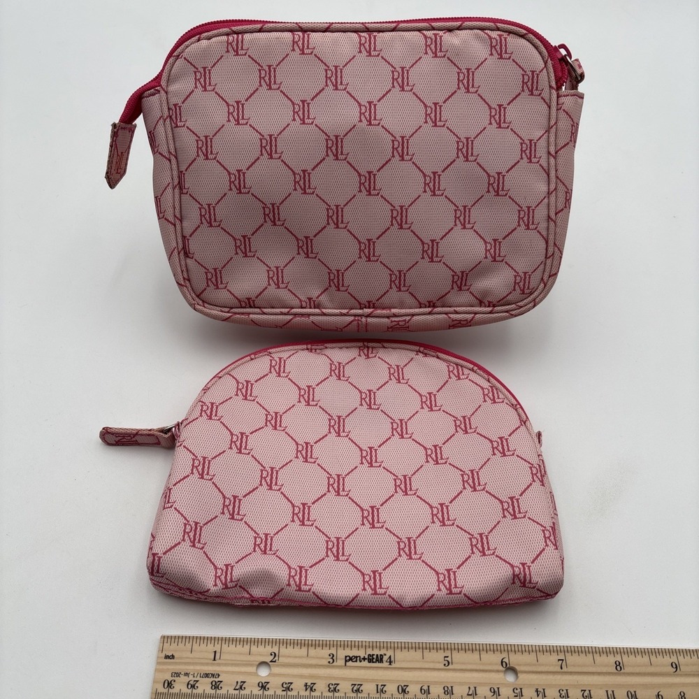 Lauren Ralph Lauren LRL Cosmetic Makeup Bags Pink & Red Zipper Pouch Lot Of 2